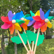 多美憶生日?qǐng)鼍安贾玫谰唢L(fēng)車裝飾七彩木桿旋轉(zhuǎn)兒童手拿中號(hào)風(fēng)車玩具