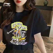 李寧短袖t恤女ins潮牌情侶款夏季國潮學(xué)生男女同款正肩半袖寬松上衣 大LOGO黑(君子好球) L (175/92A)