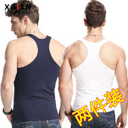 續(xù)點(diǎn)工字背心男夏季彈力修身休閑健身緊身運(yùn)動跨欄棉男士吊帶無袖坎肩 寶藍(lán)+白色 3XL 碼155-165斤左右修身版型