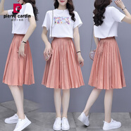 皮爾卡丹（pierre cardin）網(wǎng)紗連衣裙小清新套裝少女高級感夏裝2023新款初中高中學(xué)生甜美長(cháng) 白衣+粉百褶裙兩日系穿搭/ L