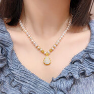 海上羅孚淡水珍珠項鏈媽媽款女翡翠水滴吊墜新款母親節生日禮物送婆婆 轉運珠銀鎏金珍珠佛項鏈