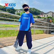 特步（XTEP）兒童套裝男舒適親膚梭織長(zhǎng)褲百搭短袖組合兩件裝男童裝套裝 藍(lán)色長(zhǎng)褲+短袖15 160 cm