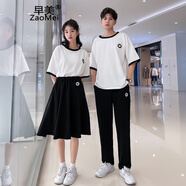 早美 情侶裝夏裝2021新款韓版寬松男短袖T恤女學(xué)生半袖上衣套裝一男一女學(xué)生畢業(yè)班服定制潮 男套裝(T恤+褲子) 3XL