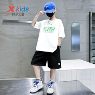 特步（XTEP）兒童套裝秋季運(yùn)動(dòng)套裝百搭舒適新款中大童組合兩件童裝 黑褲2+白T恤9258 150