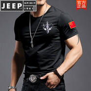 JEEP SPIRIT夏季短袖中國軍事風(fēng)戰(zhàn)友聚會定制t恤衫軍迷彩服男士衣服裝 短袖607黑色圓領(lǐng)(戰(zhàn)狼) XL(116-125斤)