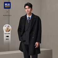 海瀾之家（HLA）大衣男款輕商務(wù)經(jīng)典平駁領(lǐng)純羊毛外套男冬季 黑色08 180/96A XL推薦151~164斤