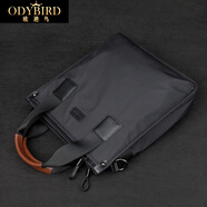 歐迪鳥(niǎo)（ODYBIRD）帆布手提包男防水牛津布男士公文包輕便豎款休閑電腦包單肩斜挎包 黑色 中包 29.5*11*31cm 12英寸