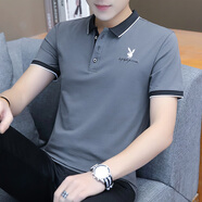 花花公子夏季翻領(lǐng)男士POLO.衫純棉短袖T恤男2024新款冰.絲涼感體恤 深灰色 XL 【115-135斤】