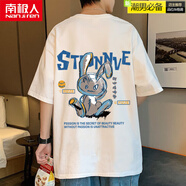 南極人（Nanjiren）夏季美式暴力兔印花短袖t恤男ins潮流薄款大碼寬松情侶裝半袖體恤 白色 M