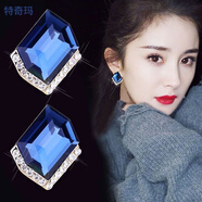 特奇瑪高級感網(wǎng)紅耳環(huán)2024新款潮韓國氣質(zhì)藍色水晶夸張時(shí)尚925銀針耳釘 人造寶石藍色