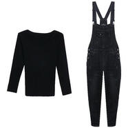 凡摩喬高腰彈力牛仔背帶褲女韓版學(xué)生顯瘦顯高新款網(wǎng)紅牛仔長(cháng)褲小腳褲 8893#單件背帶褲 M 90斤-105斤