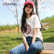 裂帛2025年新款原創(chuàng  )刺繡短袖T恤女夏季圓領(lǐng)休閑百搭修身半袖上衣 馥月白 S