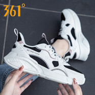 361°女鞋運(yùn)動鞋女春季新款軟底皮面增高老爹鞋官網(wǎng)旗艦休閑跑步鞋子女 羽毛白/粉玫紅 36