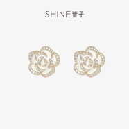 萱子（SHINE）山茶花優(yōu)雅耳釘花朵耳飾設(shè)計(jì)感耳環(huán)春日氛圍感耳飾 金色