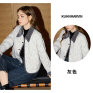 庫恩瑪維（KUHNMARVIN）【90白鴨絨】韓版撞色羽絨服女2024冬季新款方領(lǐng)薄款外套K35312 灰色 S