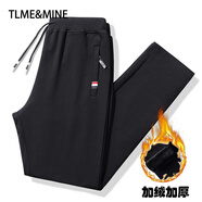 TLME & MINE輕奢高端品牌 休閑運動(dòng)褲子男夏春秋冬季新款直筒寬松加大碼束腳 黑色直筒  加絨 2XL （建議130-145斤）