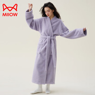 貓人（MiiOW）新款睡袍女秋冬季珊瑚絨男士浴袍情侶睡衣套裝加長(cháng)款浴衣加厚冬天 女落云紫美麗絨浴袍-單袍 M (適合100斤左右，衣長(cháng)125CM)