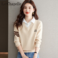 拉夏貝爾（La Chapelle）假兩件翻領(lǐng)女裝針織衫長袖上衣2024年秋冬純色襯衫領(lǐng)打底洋氣毛衣 純100自動發(fā)熱米白色【普通款】 純100自動發(fā)熱M 建議95-110斤