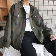 項后【項后】春秋白色牛仔外套男潮牌街頭春秋寬松工裝夾克潮流上衣服 軍綠色牛仔外套  XL