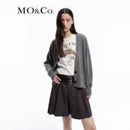 MO&Co.【綿羊毛×山羊絨】春秋金屬標(biāo)V領(lǐng)針織開衫摩安珂 中花灰色 L 170