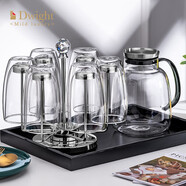 德韋特（DWIGHT）高檔耐熱水晶玻璃杯套裝雙層隔熱龍井泡綠茶杯家用加厚喝水杯子 500ml雙層杯*6+杯架+水壺+托盤