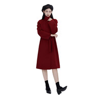 黃家仙女2024小個子新款雙面100%綿羊毛呢大衣外套 法國紅 厚款 M 115-130