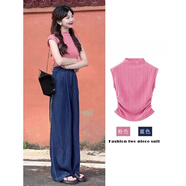 莜仙格夏裝搭配一整套2025時(shí)尚新款修身顯瘦甜美粉色上衣牛仔褲兩件套裝 粉色上衣:牛仔褲:兩件 M :建議90-105斤