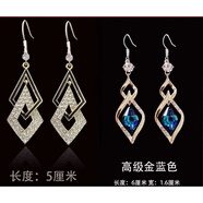 祥源昌銀質(zhì)耳環(huán)2025年新款潮幾何菱形氣質(zhì)長(cháng)款感耳飾鑲鉆韓國耳墜女 雙菱形金色+高級金藍【銀質(zhì)鉤】 