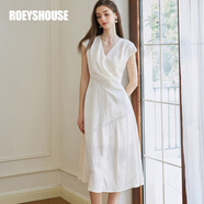 ROEYSHOUSE羅衣優(yōu)雅提花褶皺連衣裙女夏季新款氣質(zhì)米白色大擺裙子10557 米白色 2XL