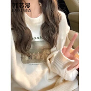 韓芯漫秋冬款慵懶風毛衣女寬松韓版學生女生毛線衣冬季外套針織上衣 圖片色 均碼