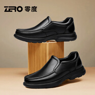零度尚品Zero男鞋2025夏季新款商務(wù)休閑皮鞋男透氣軟底舒適一腳蹬德比鞋子 黑色【套腳款】 42