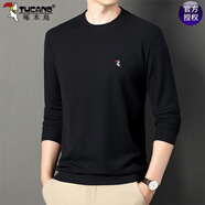 啄木鳥(niǎo)冰絲長(cháng)袖t恤男翻領(lǐng)POLO體恤衫中年寬松秋衣免燙爸爸裝男打底上衣 黑色-圓領(lǐng) XL (175) 建議130-149斤