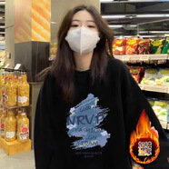森馬（Semir）重磅圓領(lǐng)衛(wèi)衣女裝春秋季新款大碼寬松無(wú)帽套頭長(zhǎng)袖上衣外穿冬加絨 NRVP  黑色/加絨 S  80-100斤