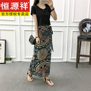 恒源祥夏天碎花長(zhǎng)裙2024新款包臀裙波西米亞系帶裹裙一片式雪紡半身裙女 紅色 紅碎幾何 M 建議98-110斤