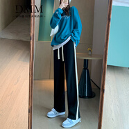 朵沐縵闊腿運(yùn)動褲女春秋新款直筒休閑褲時尚百搭潮流拖地褲寬松顯瘦衛(wèi)褲 黑色 L