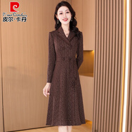 皮爾卡丹毛呢長袖連衣裙女春秋裝2025新款氣質(zhì)名媛高端品牌小個(gè)子呢子大衣 咖色 2XL