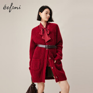 伊芙麗（eifini）蔣欣代言V領(lǐng)休閑H型針織開(kāi)衫秋冬新款毛衣新年氛圍高級感毛衫女 紅色 M