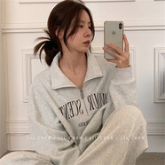 風(fēng)采兔 休閑風(fēng)衫灰色美式復(fù)古半拉鏈衛(wèi)衣女2022年秋季秋新款寬松休閑風(fēng)翻領(lǐng)上衣 灰色(薄款) M