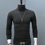 賢語(yǔ)高領(lǐng)打底衫男長(cháng)袖大碼純色青年體恤內搭修身時(shí)尚T恤秋冬潮T 全高領(lǐng) 黑色 S碼【70-85斤】