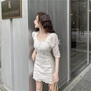 miss nitaly 夏裝新款小個子森系收腰顯瘦連衣裙子女法式氣質(zhì)甜美初戀A字短裙 白色 XL