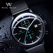 welly merck威利默克瑞士品牌手表男士手表夜光防水商務(wù)石英送禮節(jié)日禮物 男款 雙眼黑藍(lán)系（06夜光款） 40mm