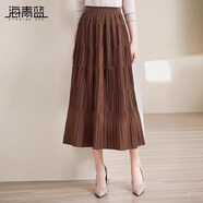 海青藍(lán)（CYANINE SEA）氣質(zhì)百搭半身裙女秋季2024新款遮肚子顯瘦高腰中長(zhǎng)款百褶裙垂感 咖色 均 碼