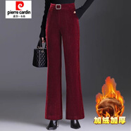 皮爾卡丹（pierre cardin）加絨微喇褲新款燈芯絨女褲歐貨秋冬裝松緊高腰顯瘦休閑加厚喇叭褲 微喇褲紅色【加絨】 加厚 2XL 115-130斤