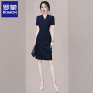 羅蒙（ROMON）時(shí)尚職業(yè)氣質(zhì)女神范優(yōu)雅裙女小眾通勤夏季女裝短袖工裝連衣裙 藍(lán)色短 M