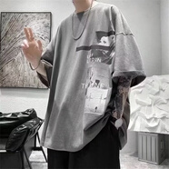 嘉曄（JIAYE）短袖T恤男潮流夏季五分袖2024年新款網(wǎng)紅潮流ins簡(jiǎn)約印花上衣 T546深灰色 8XL