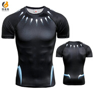 洛必達 漫威超英雄超人鋼鐵蜘蛛俠緊身衣男短袖運動(dòng)健身訓練服修身T恤 黑豹02(短袖) 2XL(150-160斤)