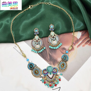 曲美思合金古裝耳環(huán)項鏈套裝民族風(fēng)情古風(fēng)眉心墜前額漢服頭飾額飾毛衣鏈 項鏈+耳環(huán)