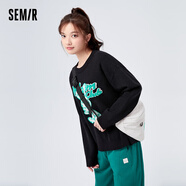 森馬（Semir）毛衣女兔子提花個(gè)性復古潮流衣服冬小眾寬松女生圓領(lǐng)上衣甜酷 黑色調00399 150/76A/XS