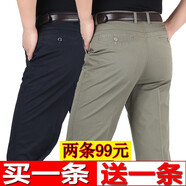 俊欣鳥夏季薄款男士休閑褲中老年高腰寬松免燙商務長褲直筒男褲子 黑色+灰綠【夏季薄款】 33 碼【2尺6腰圍】