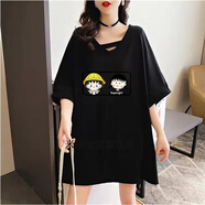 米囹300斤胖妹加肥加大碼女裝上衣夏天半袖韓版碼胖MM寬松顯瘦v領(lǐng)230 304黑色【小丸子 4XL建議231-260